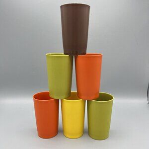 Lot of 6 Tupperware #1320 Plastic 8oz Juice Tumblers Cups Fall Harvest Colors